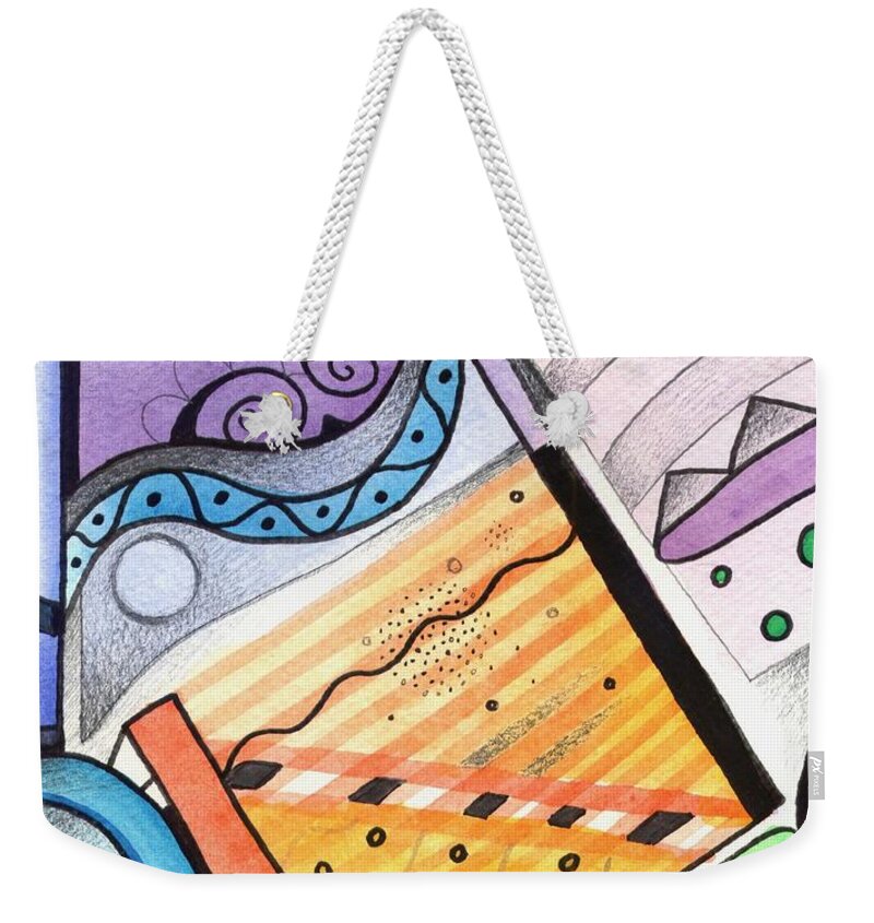 Abstract Weekender Tote Bag featuring the painting Points Lines and Circles by Helena Tiainen