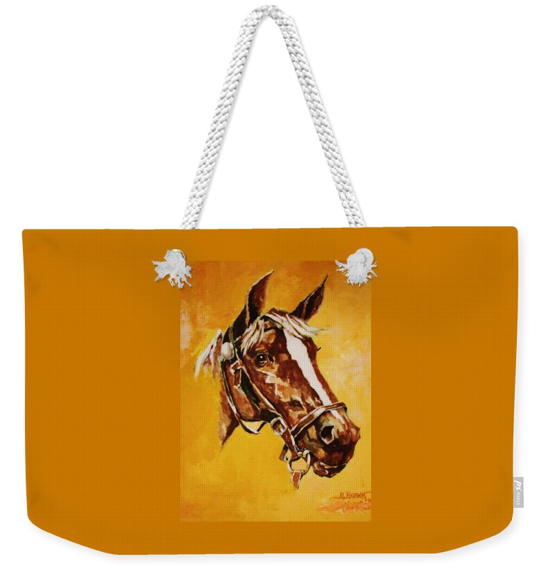 Horses Weekender Tote Bag featuring the painting Poised in a Holter by Al Brown