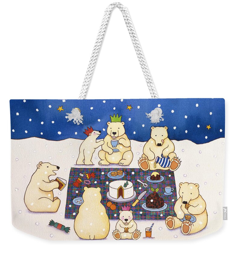 Christmas Weekender Tote Bag featuring the painting Polar Bear Picnic by Cathy Baxter