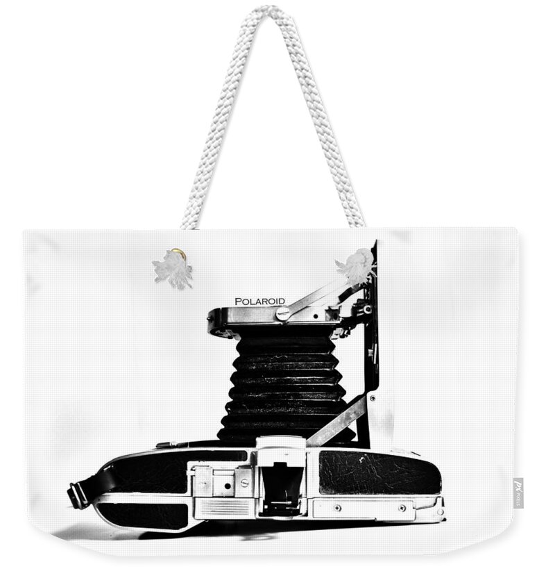 Kelly Hazel Weekender Tote Bag featuring the photograph Polaroid Land Camera 95B 2 by Kelly Hazel