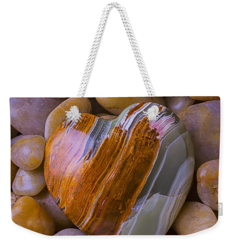Heart Hearts Weekender Tote Bag featuring the photograph Polished Heart Stone by Garry Gay