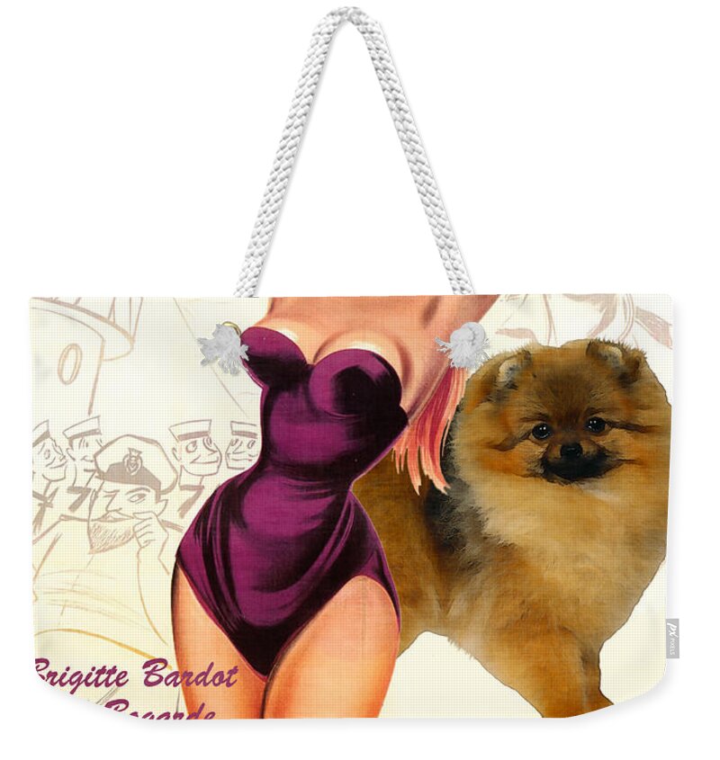 Pomeranian Weekender Tote Bag featuring the painting Pomeranian Art Canvas Print - Doctor at Sea Movie Poster by Sandra Sij