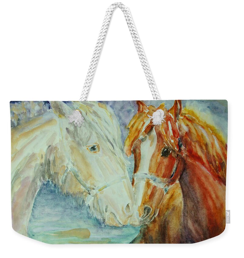 Horse Weekender Tote Bag featuring the painting Pony Friendship For Life by Barbara Pommerenke