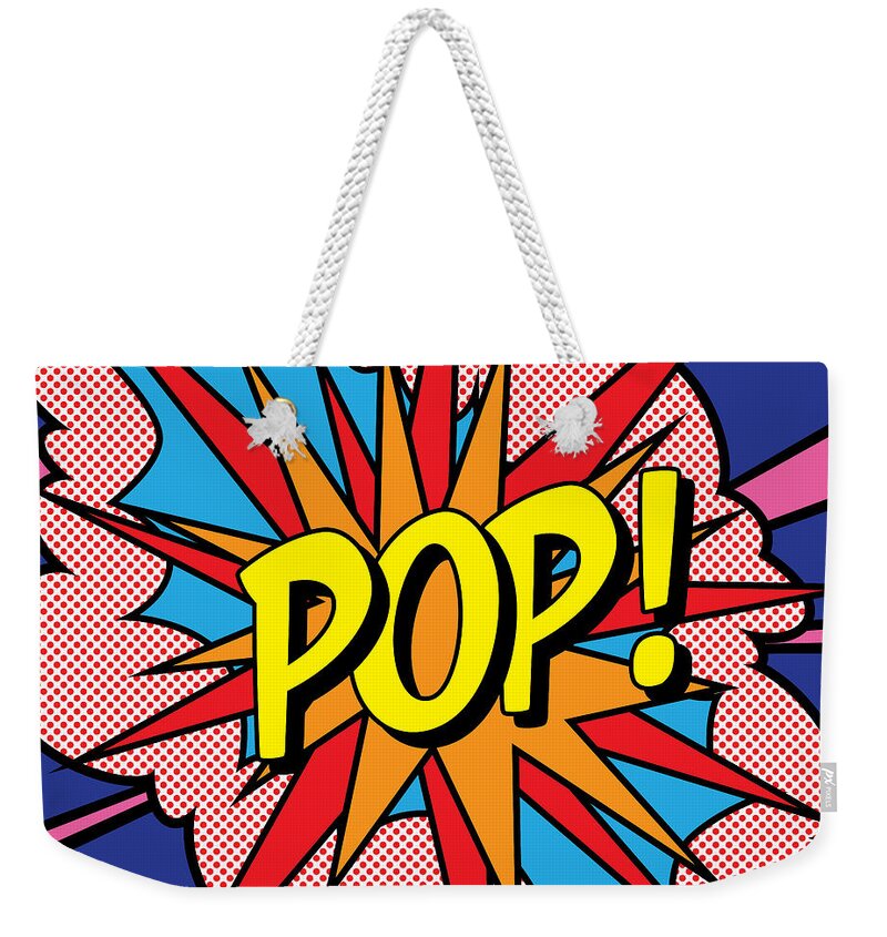 Red Weekender Tote Bag featuring the digital art POP Exclamation by Gary Grayson