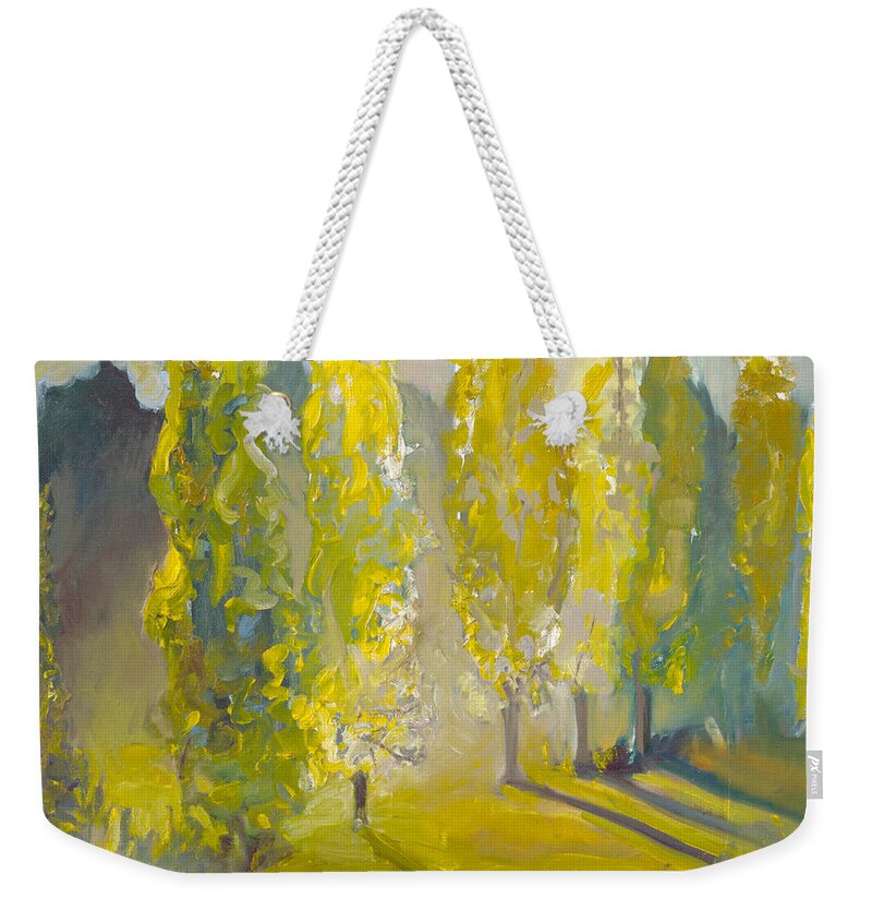 Impressionist Weekender Tote Bag featuring the painting Poplars in the Morning by Lynn Hansen
