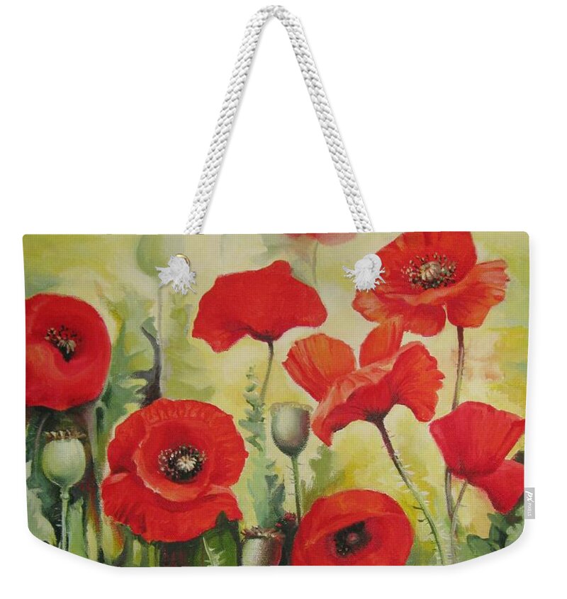 Flowers Weekender Tote Bag featuring the painting Poppies 2 by Elena Oleniuc