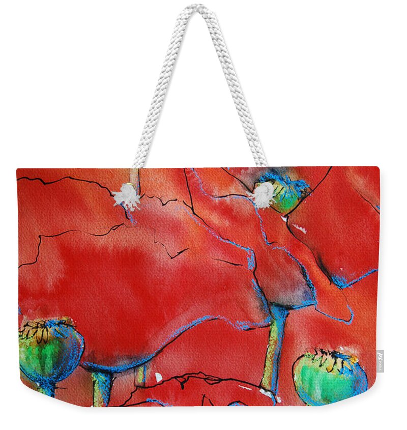 Poppies Weekender Tote Bag featuring the painting Poppies II by Jani Freimann