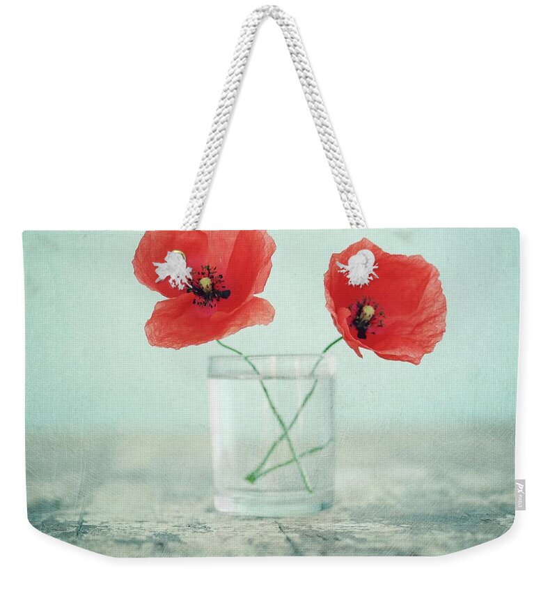 Bulgaria Weekender Tote Bag featuring the photograph Poppies In A Glass, Still Life by By Julie Mcinnes