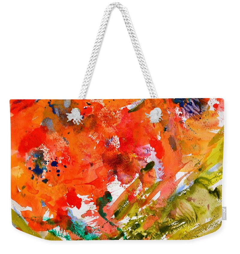 Hurricane Weekender Tote Bag featuring the painting Poppies in a Hurricane by Beverley Harper Tinsley