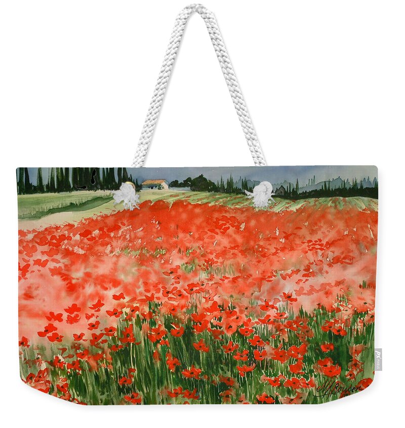 Watercolors Weekender Tote Bag featuring the painting Poppy Field by Maryann Boysen