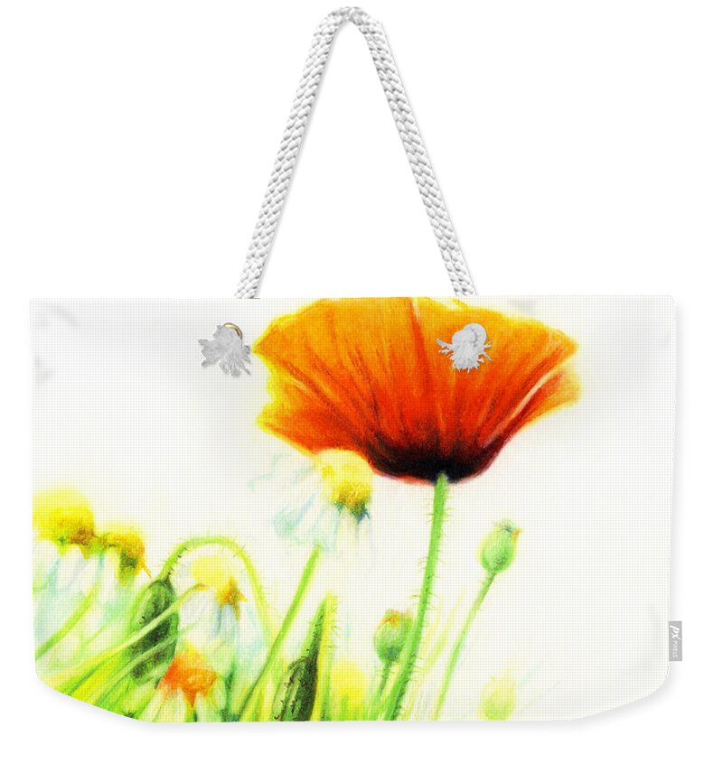 Poppy Flower Weekender Tote Bag featuring the drawing Poppy Flower by Natasha Denger