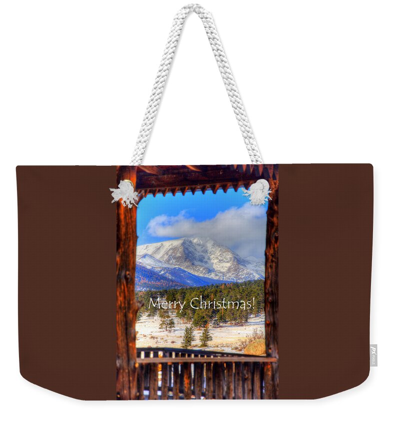 Merry Weekender Tote Bag featuring the photograph Porch View Christmas 4166 by Jerry Sodorff