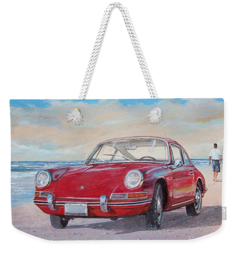 Classic Cars Paintings Weekender Tote Bag featuring the painting 1967 Porsche 912 by Sinisa Saratlic
