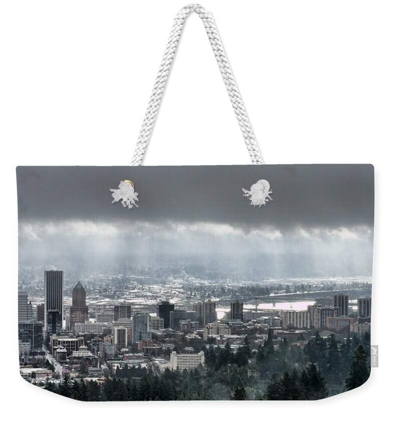 Portland Weekender Tote Bag featuring the photograph Portland Oregon After a Morning Rain by Don Schwartz