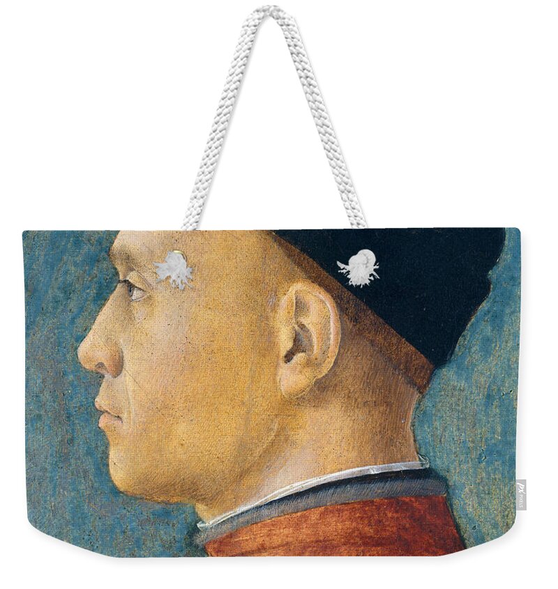 Profile Weekender Tote Bag featuring the painting Portrait of a Man by Andrea Mantegna