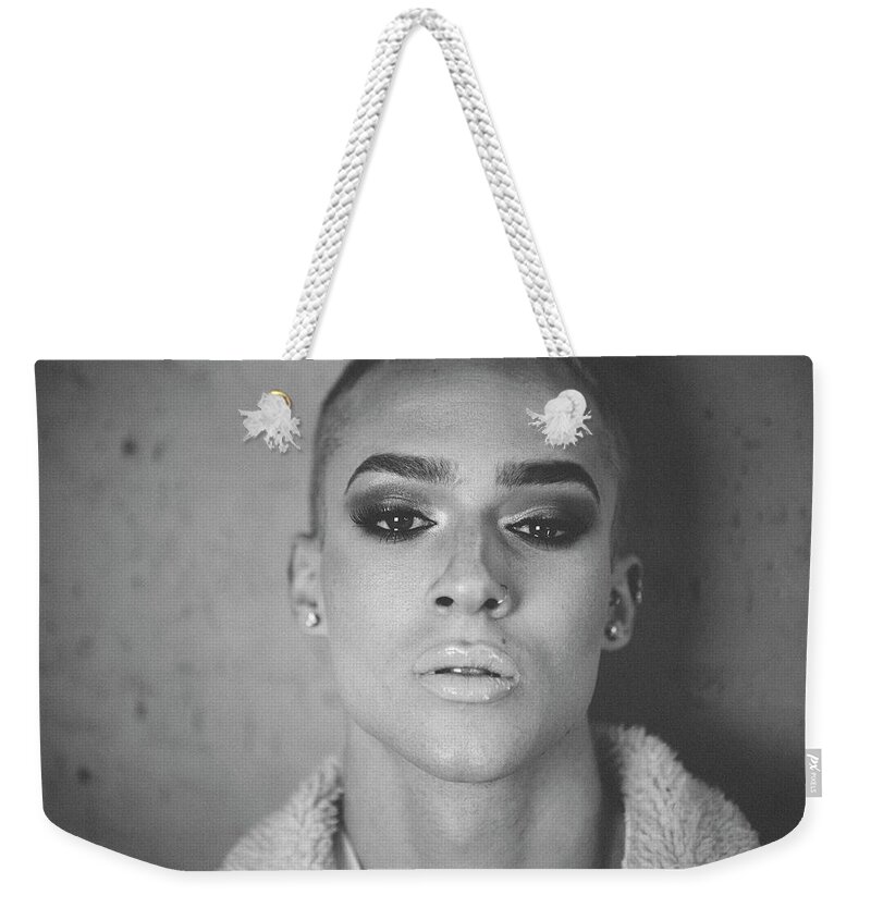 Cool Attitude Weekender Tote Bag featuring the photograph Portrait Of Young Person With Ambiguous by Svetikd