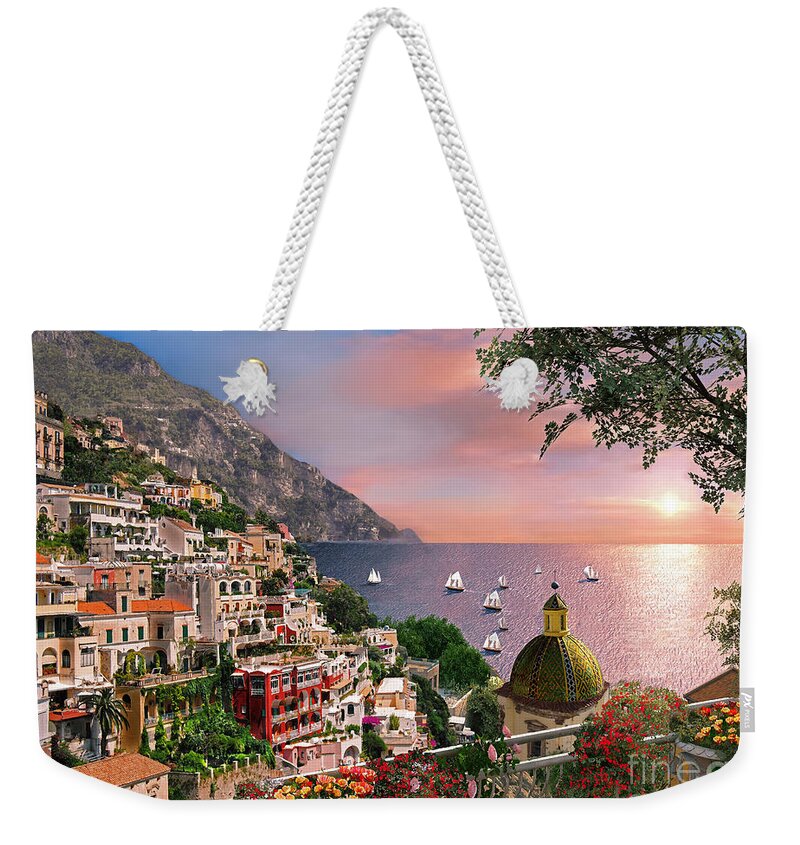 Positano Weekender Tote Bag featuring the digital art Positano by MGL Meiklejohn Graphics Licensing