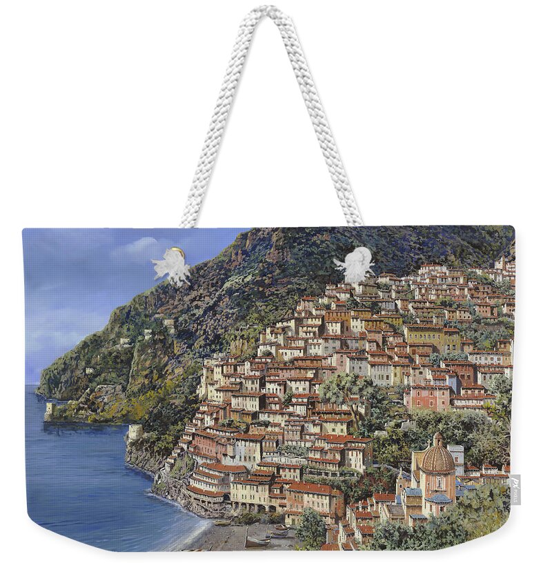 Italy Weekender Tote Bag featuring the painting Positano e la Torre Clavel by Guido Borelli