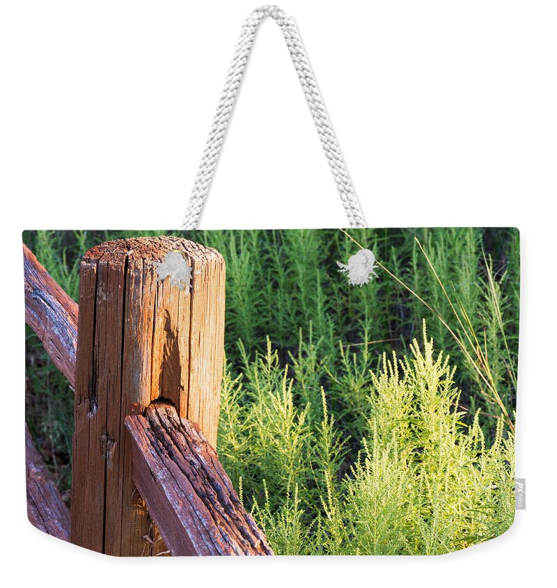 Wood Weekender Tote Bag featuring the photograph Post And Rail At Sunset by JG Thompson