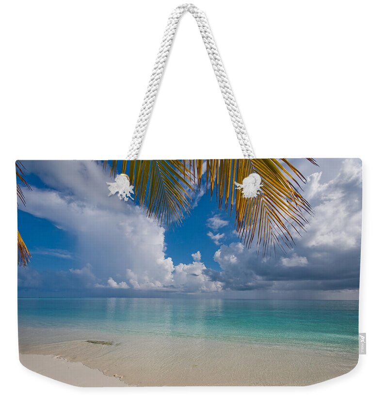 Jenny Rainbow Fine Art Photography Weekender Tote Bag featuring the photograph Postcard Perfection. Maldives by Jenny Rainbow