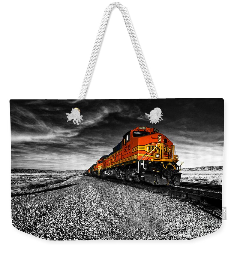 American Freight Train Weekender Tote Bag featuring the photograph Power of the Santa Fe by Rob Hawkins