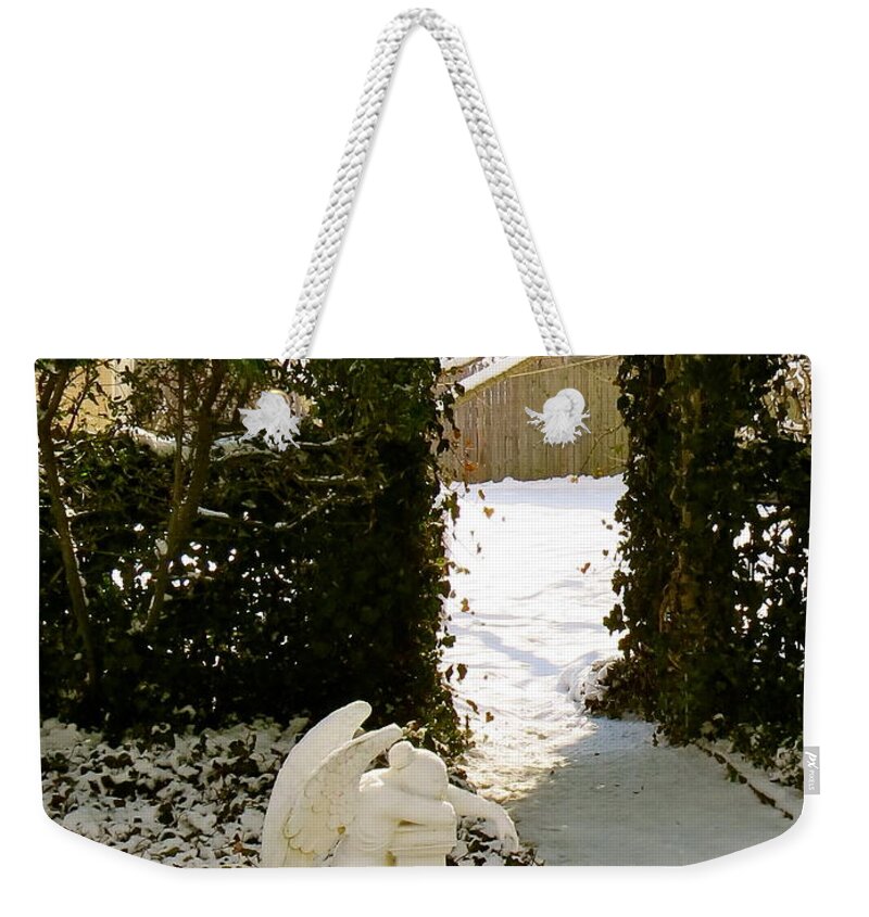 Praying Angel Weekender Tote Bag featuring the photograph Prayer Garden by Nancy Patterson