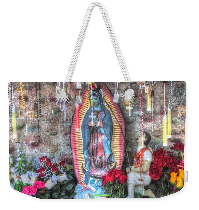 Candles Weekender Tote Bag featuring the photograph Prayers to Our Lady of Guadalupe by Lanita Williams
