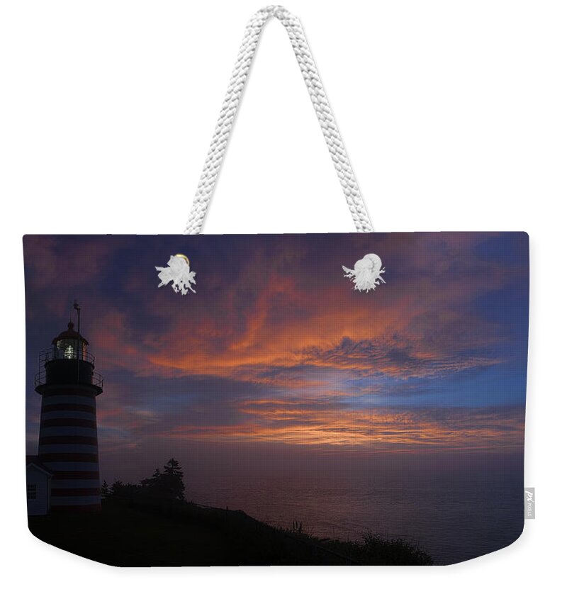 Lighthouse Weekender Tote Bag featuring the photograph Pre Dawn Lighthouse Sentinel by Marty Saccone