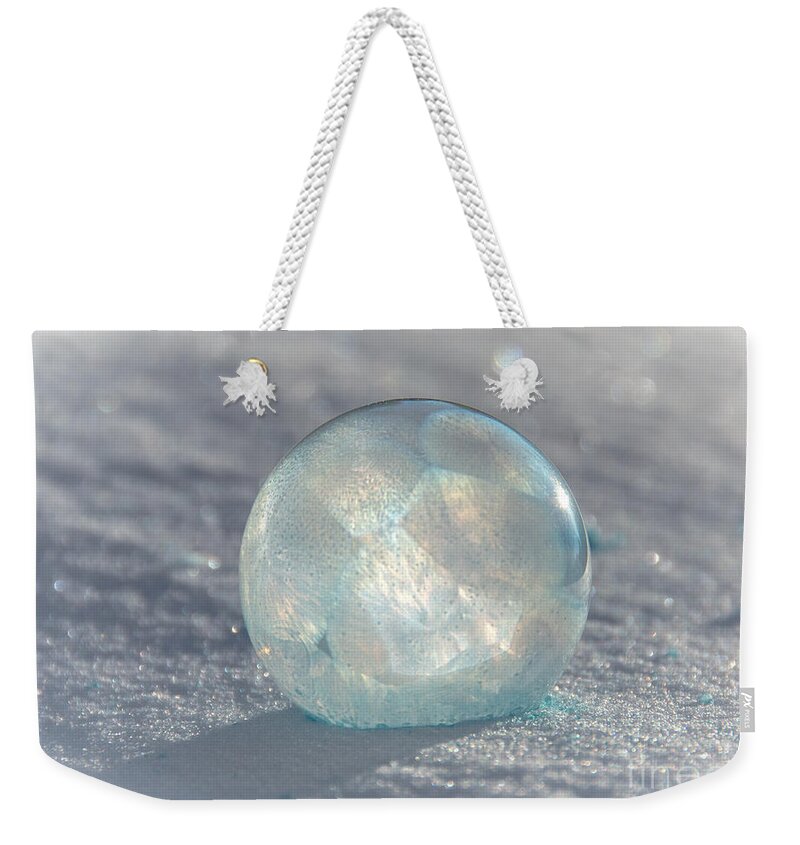 Frozen Bubbles Weekender Tote Bag featuring the photograph Pretty Frozen Bubble by Cheryl Baxter