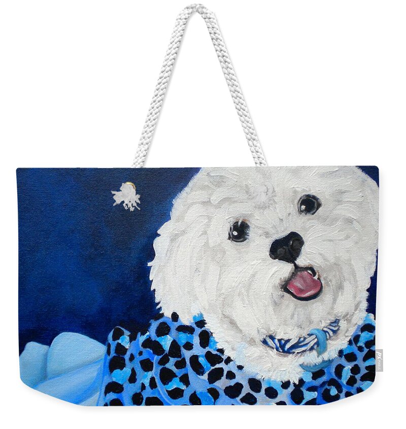 Pretty In Blue Weekender Tote Bag featuring the painting Pretty in Blue by Debi Starr