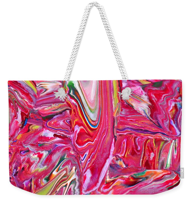 Abstract Weekender Tote Bag featuring the mixed media Pretty in Pink by Deborah Stanley