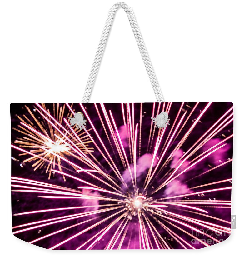 Firework Weekender Tote Bag featuring the photograph Pretty In Pink by Suzanne Luft
