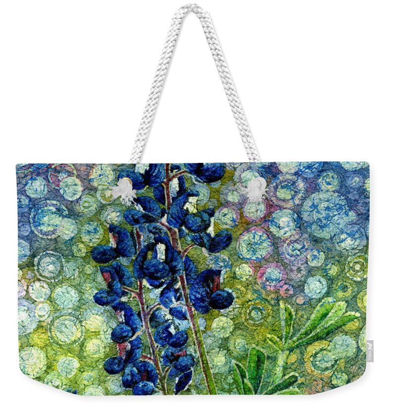 Bluebonnet Weekender Tote Bag featuring the painting Pretty in Blue by Hailey E Herrera