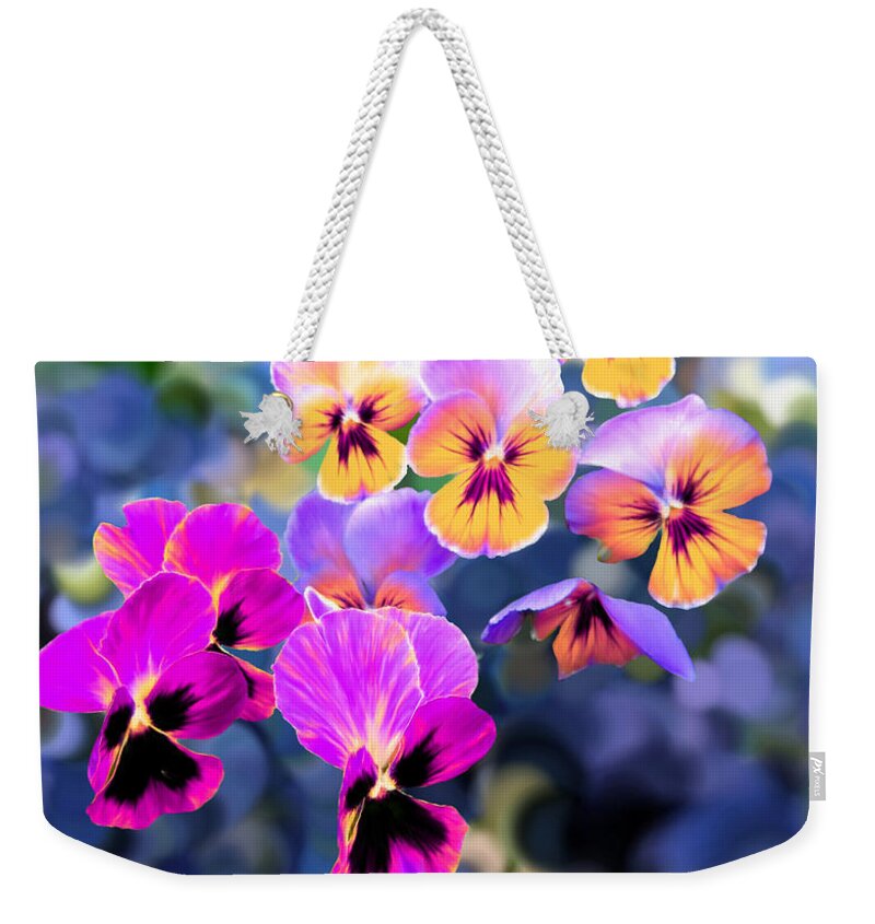 Violet Weekender Tote Bag featuring the painting Pretty Pansies 3 by Bruce Nutting