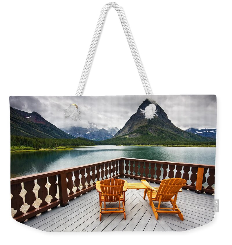 Chairs Weekender Tote Bag featuring the photograph Priceless Glacier View by Mark Kiver