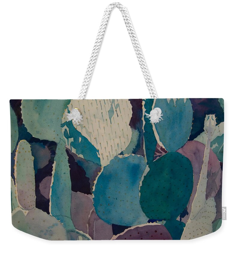 Cactus Weekender Tote Bag featuring the painting Prickly Pear by Terry Holliday