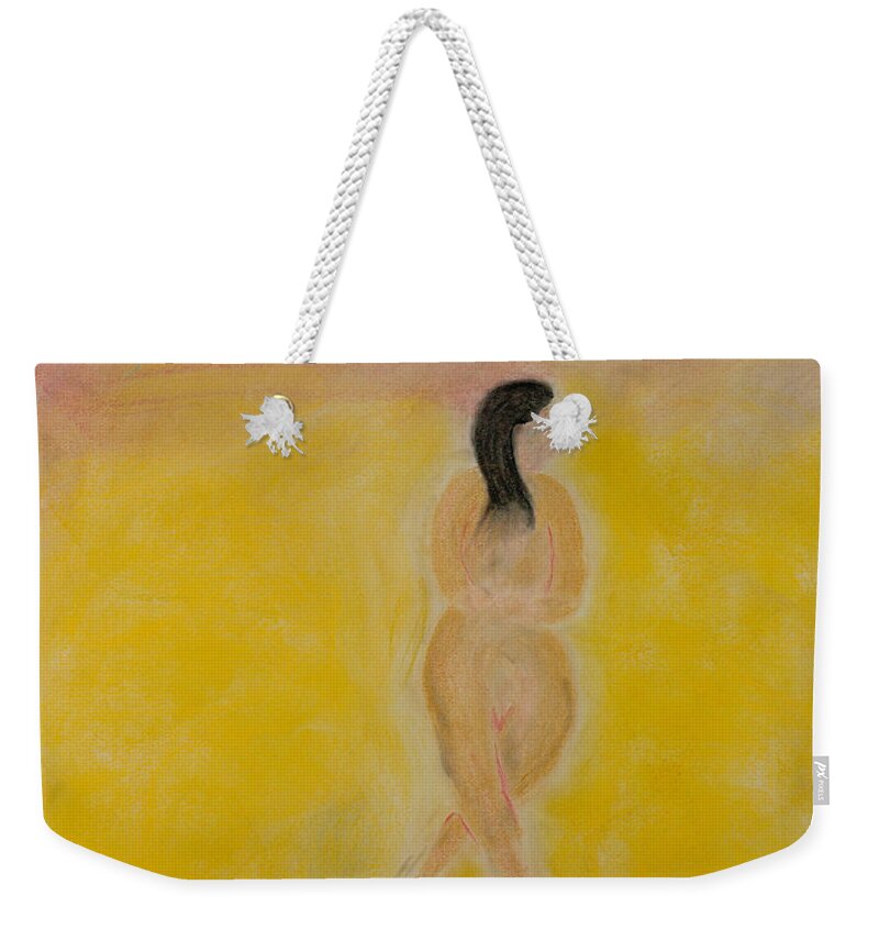 Primitive Weekender Tote Bag featuring the pastel Primitive Woman Walking by Robyn Louisell