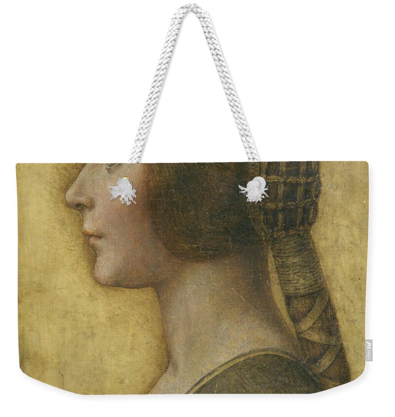 Female; Portrait; Plait; Hairstyle; Drawing; Renaissance; Leonardo Weekender Tote Bag featuring the painting Profile of a Young Fiancee by Leonardo Da Vinci