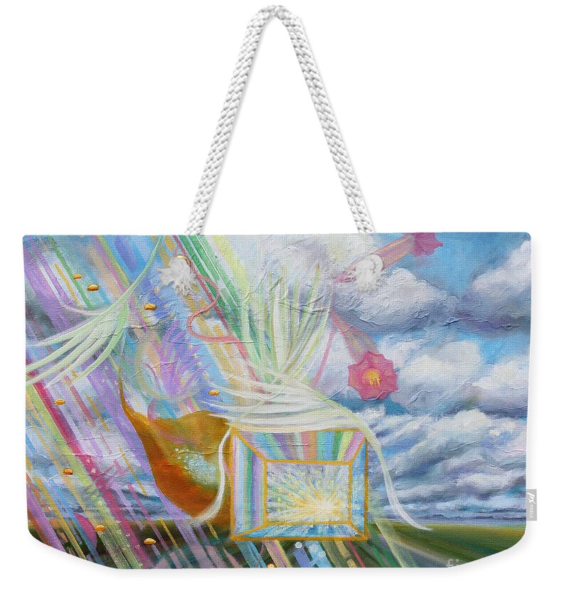 Prophetic Painting Weekender Tote Bag featuring the painting Prophetic MS 39 Praise and the Festival of Booths/Feast of Tabernacles by Anne Cameron Cutri