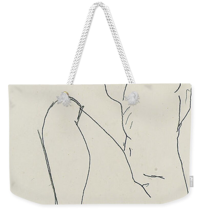 Egon Schiele Weekender Tote Bag featuring the drawing Prostrate female nude by Egon Schiele