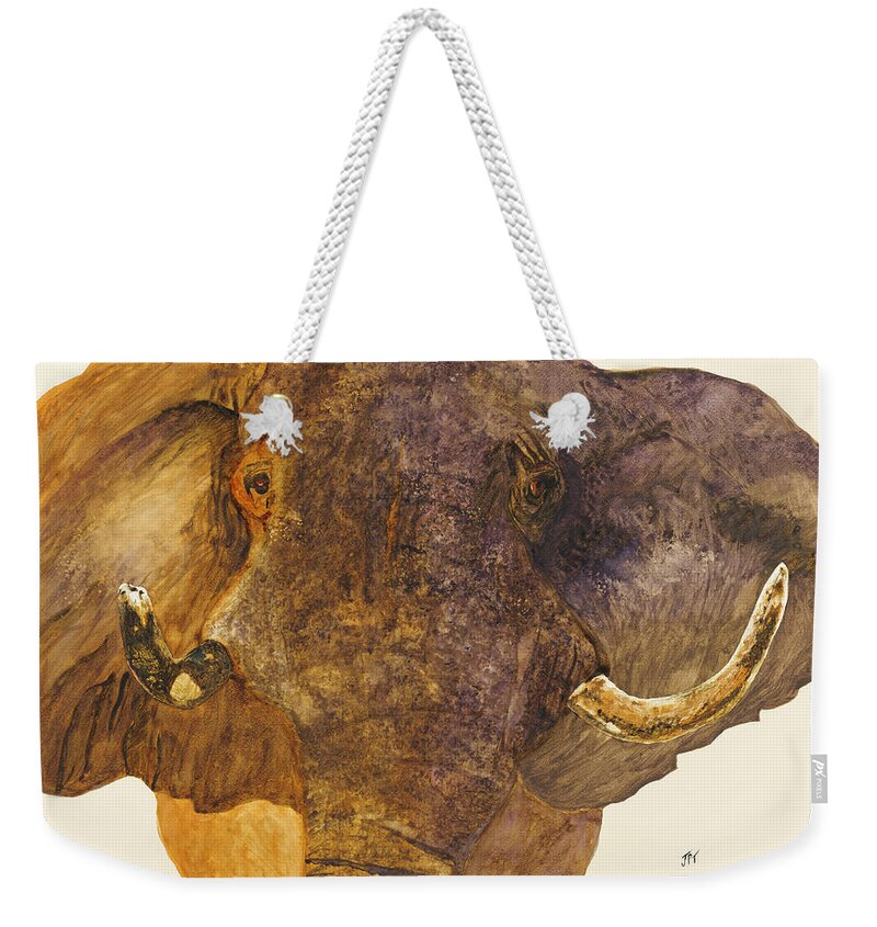 Elephant Charging Weekender Tote Bag featuring the painting Protection by Listen To Your Horse