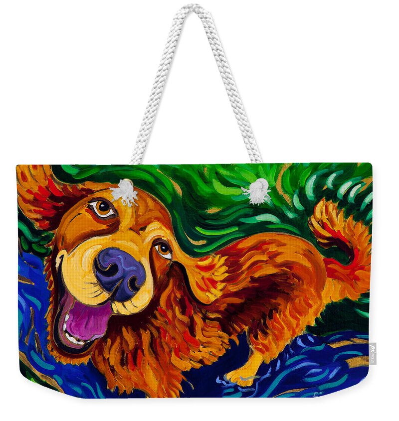 Golden Retriever Weekender Tote Bag featuring the painting Puddle of Love by Cathy Carey