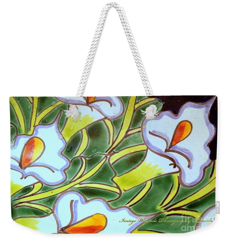 Lily Art In Mexico Weekender Tote Bag featuring the digital art Calla Lillies Splashed by Pamela Smale Williams