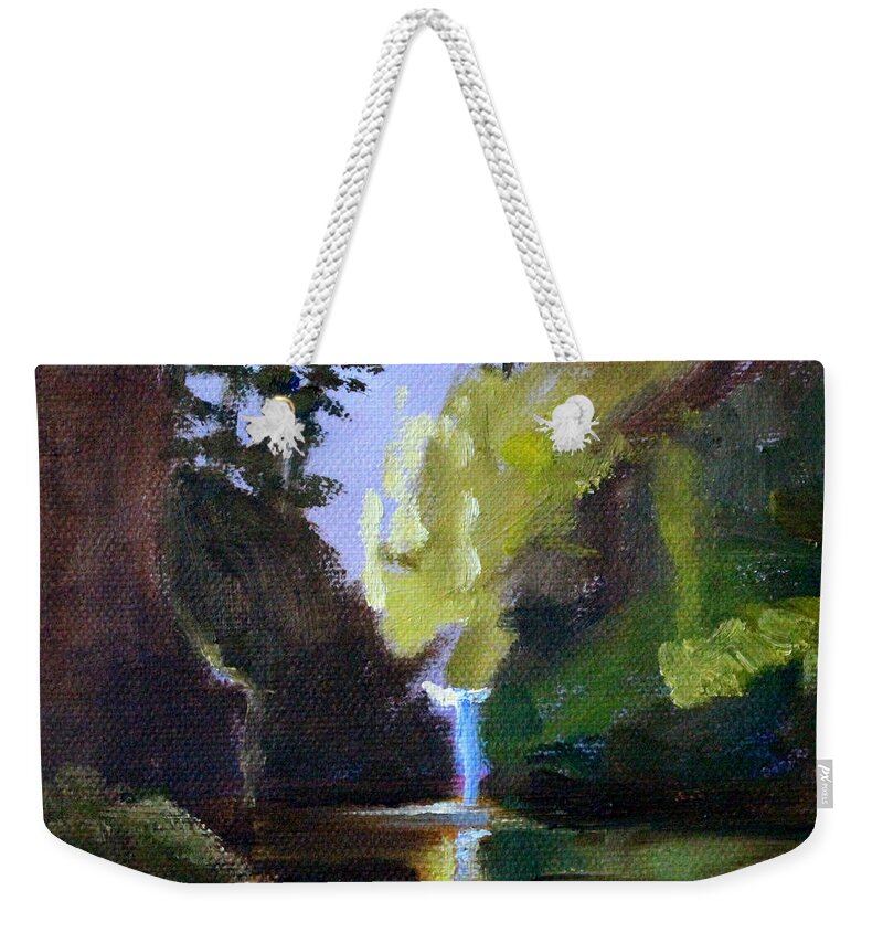 Oregon Weekender Tote Bag featuring the painting Punch Bowl Falls by Nancy Merkle