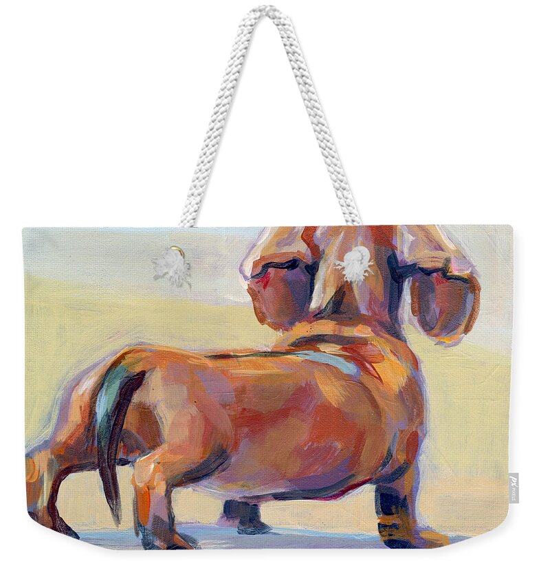 Daschund Weekender Tote Bag featuring the painting Puppy Butt by Kimberly Santini