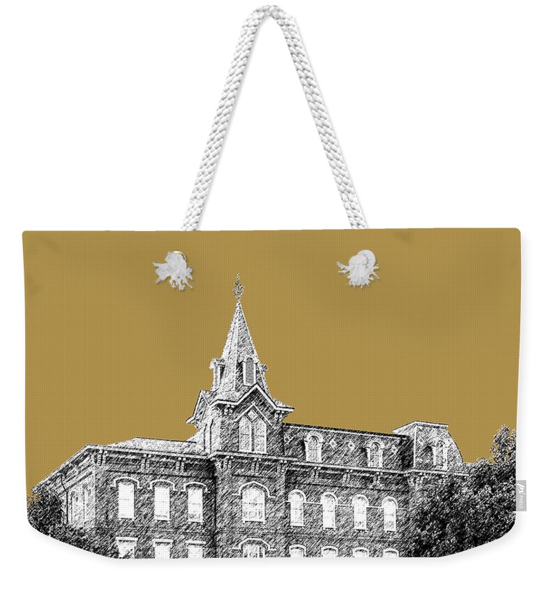 University Weekender Tote Bag featuring the digital art Purdue University - University Hall - Brass by DB Artist