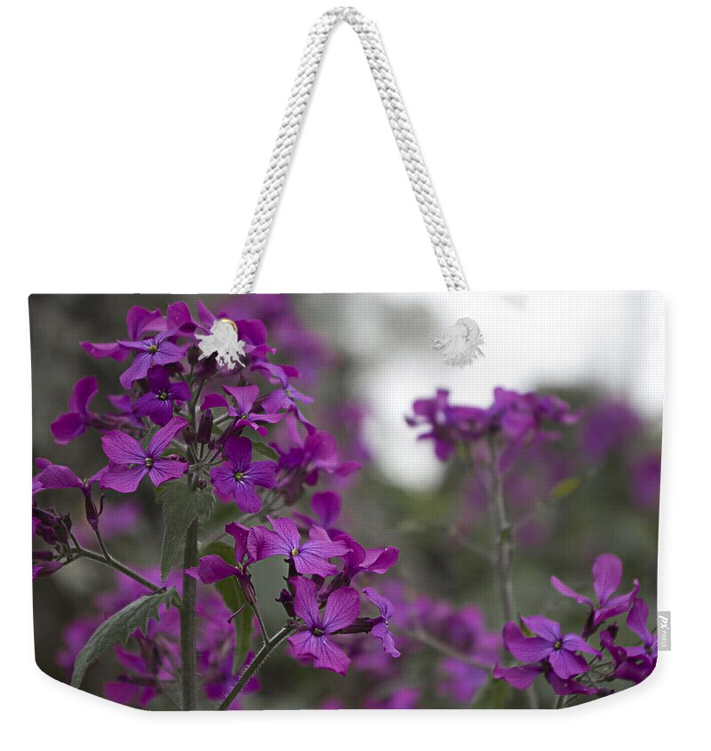 Purple Flowers Weekender Tote Bag featuring the photograph Purple Flowers by Sharon Popek