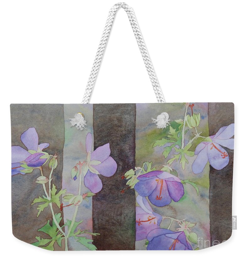 Purple Weekender Tote Bag featuring the painting Purple Ivy Geranium by Laurel Best