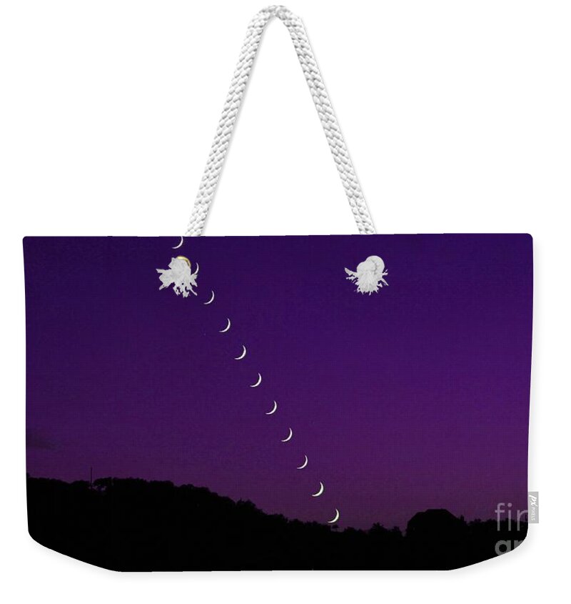 Purple Moon Set. Medina Lake Weekender Tote Bag featuring the photograph Purple Moon Setting in West by Michael Tidwell