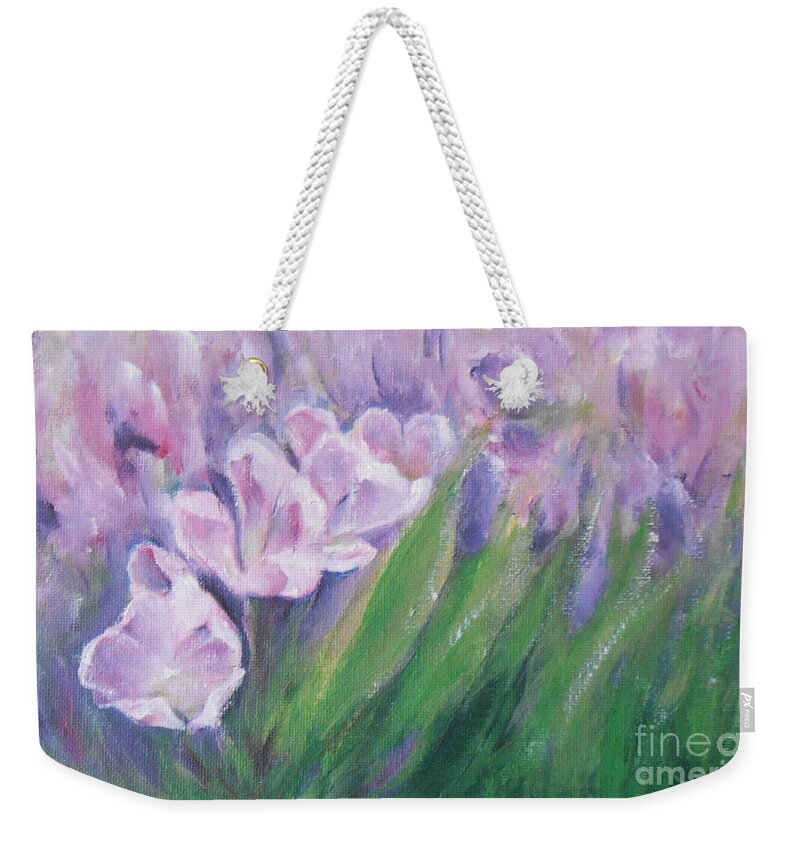 Impressionist Weekender Tote Bag featuring the painting Purple Tulips by Jane See